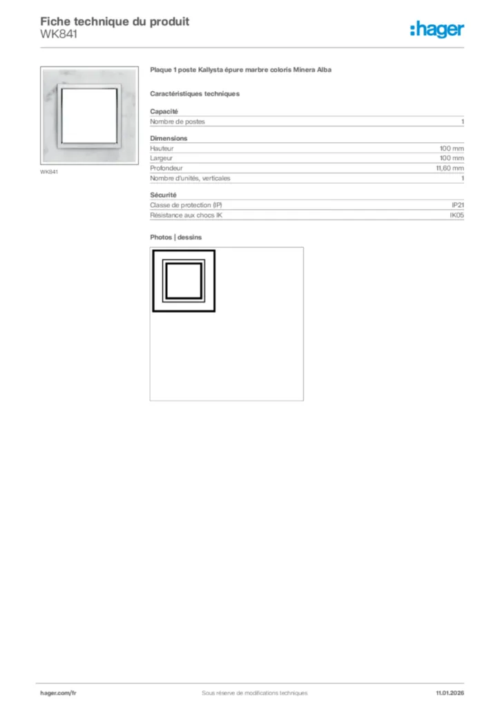 Image Hager Fiche technique du produit WK841 | Hager France