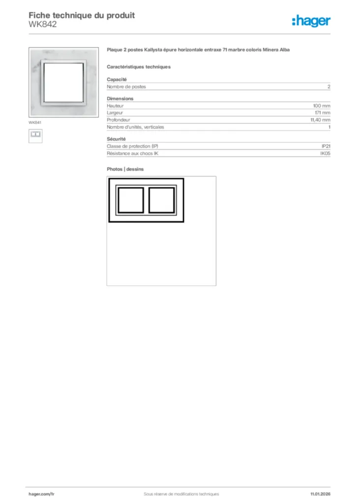 Image Hager Fiche technique du produit WK842 | Hager France