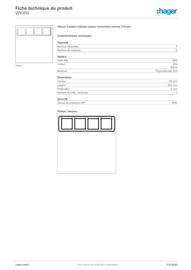 Image Hager Fiche technique du produit WK414 | Hager France
