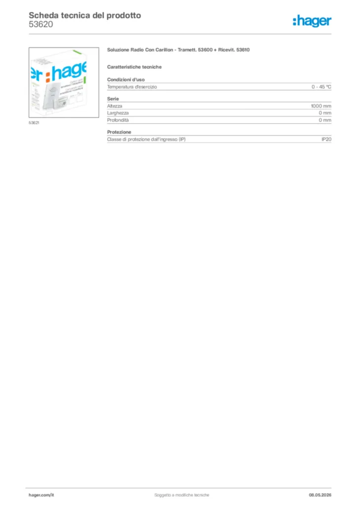 Immagine Hager Scheda tecnica del prodotto 53620 | Hager Italia