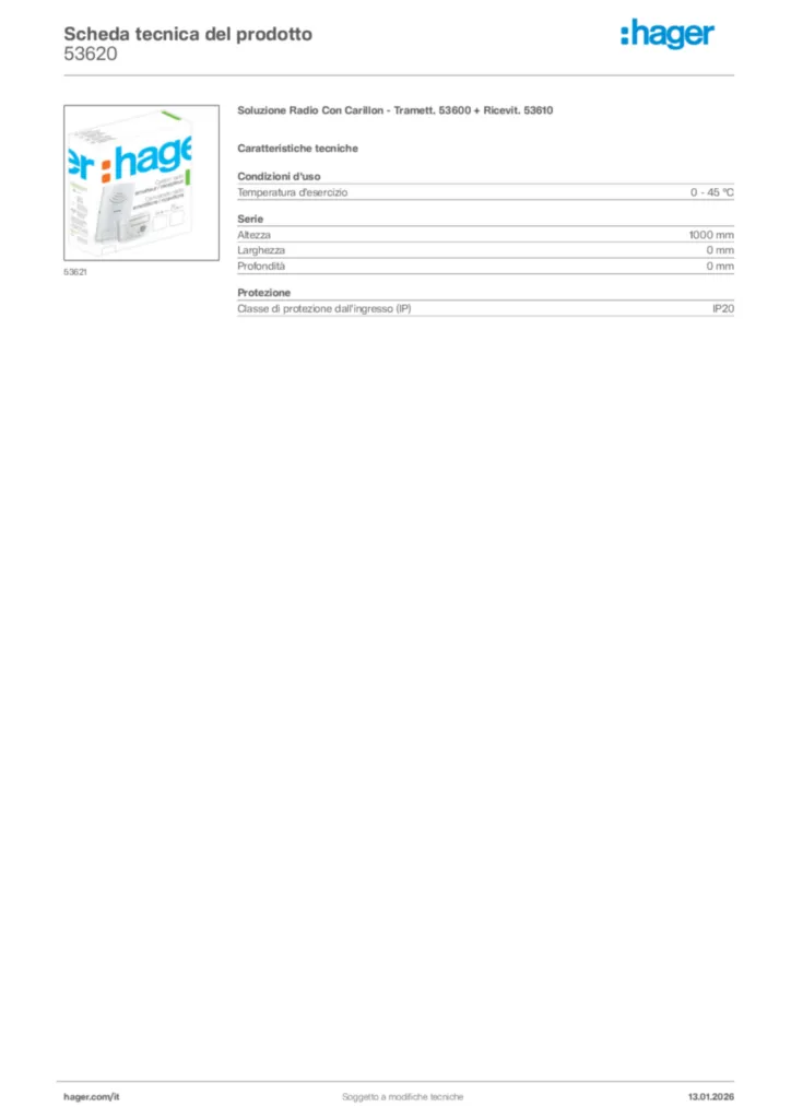 Immagine Hager Scheda tecnica del prodotto 53620 | Hager Italia