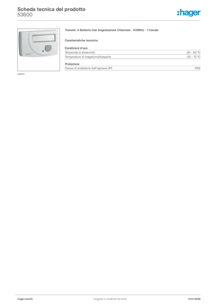 Immagine Hager Scheda tecnica del prodotto 53600 | Hager Italia