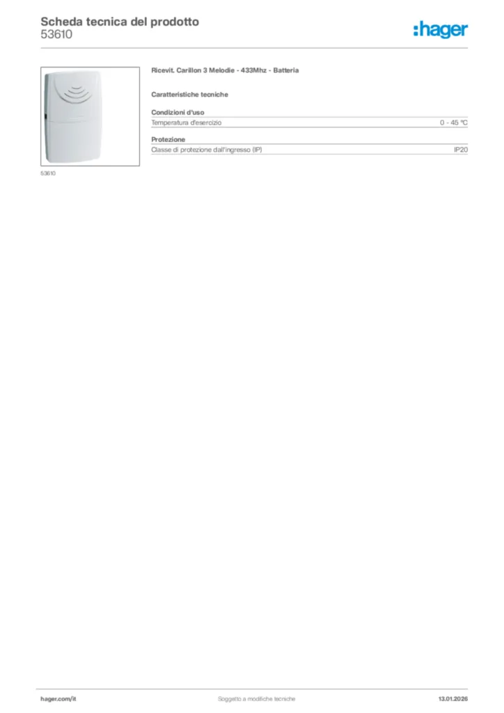 Immagine Hager Scheda tecnica del prodotto 53610 | Hager Italia