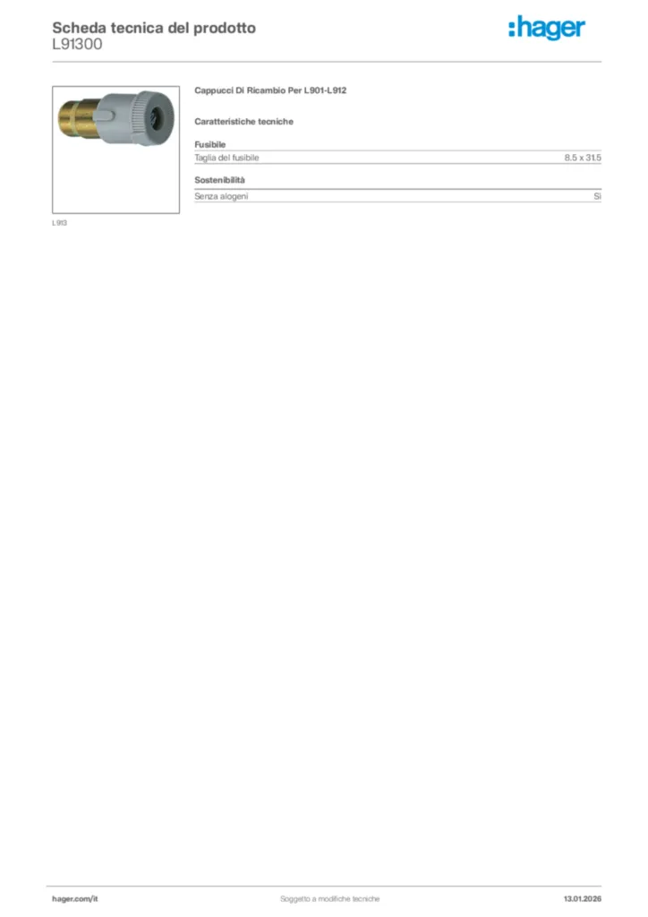 Immagine Hager Scheda tecnica del prodotto L91300 | Hager Italia