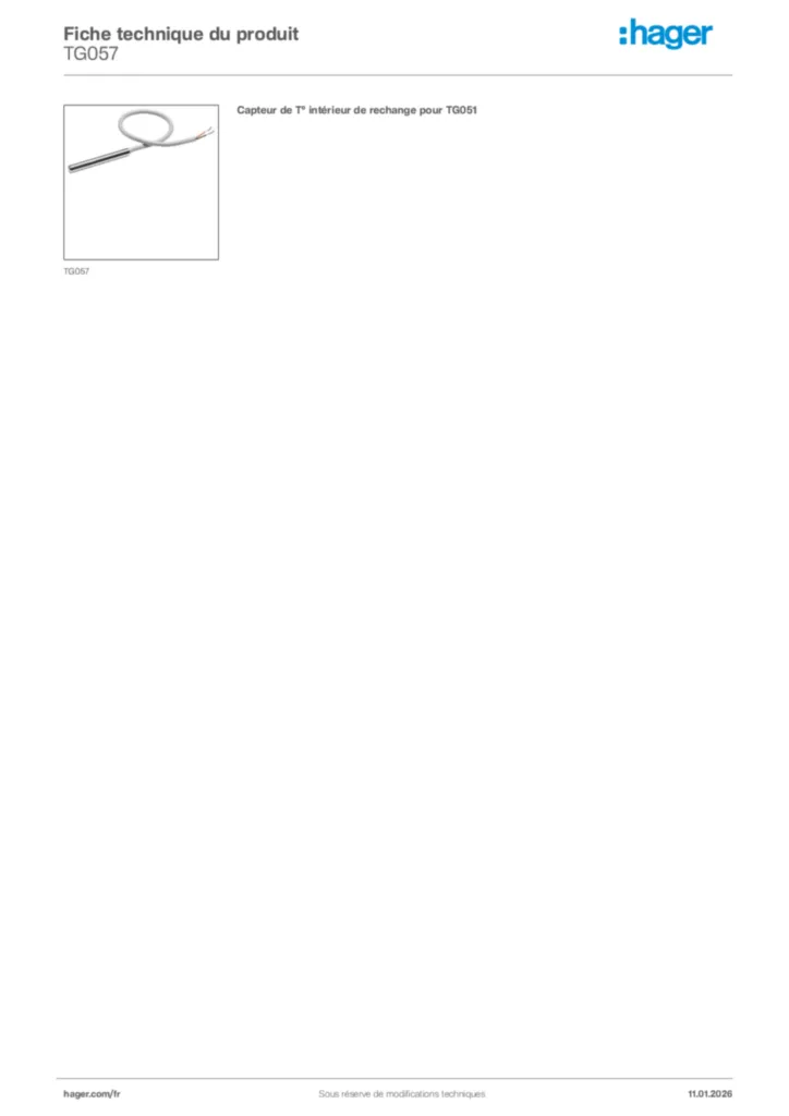 Image Hager Fiche technique du produit TG057 | Hager France