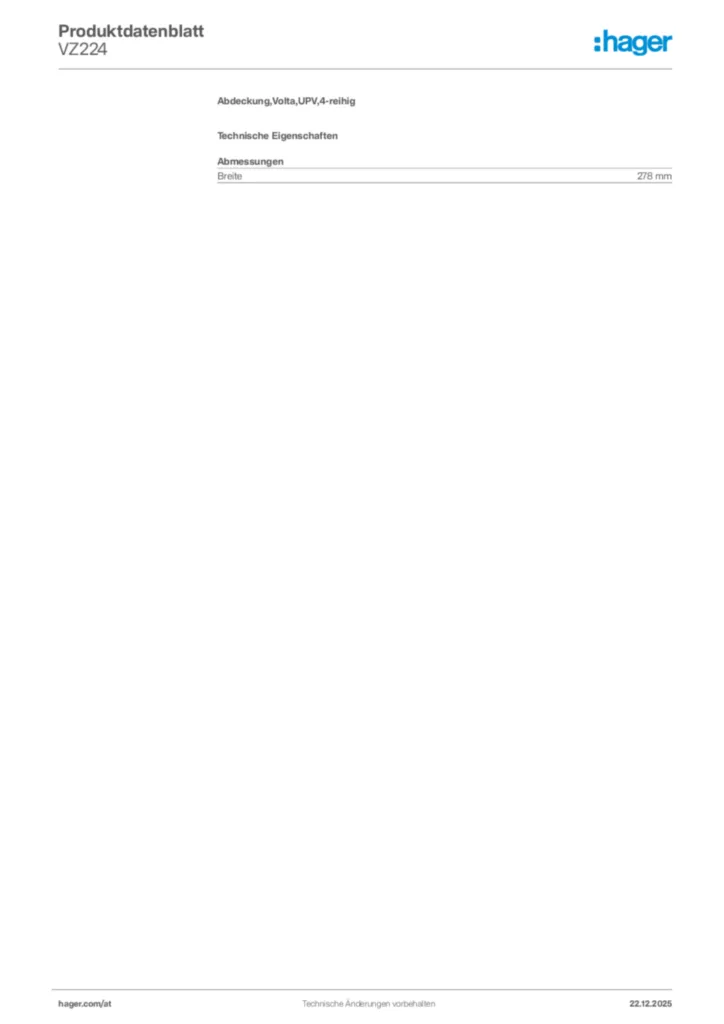 Bild Hager Produktdatenblatt VZ224 | Hager Deutschland