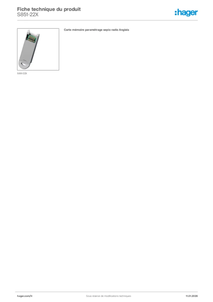 Image Hager Fiche technique du produit S851-22X | Hager France