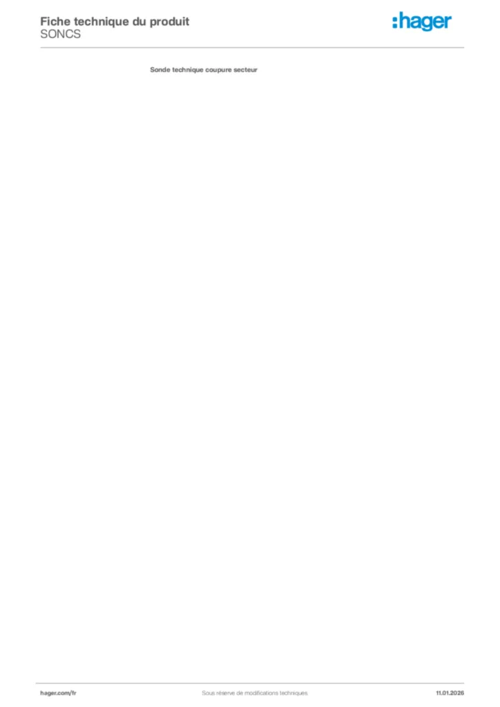 Image Hager Fiche technique du produit SONCS | Hager France