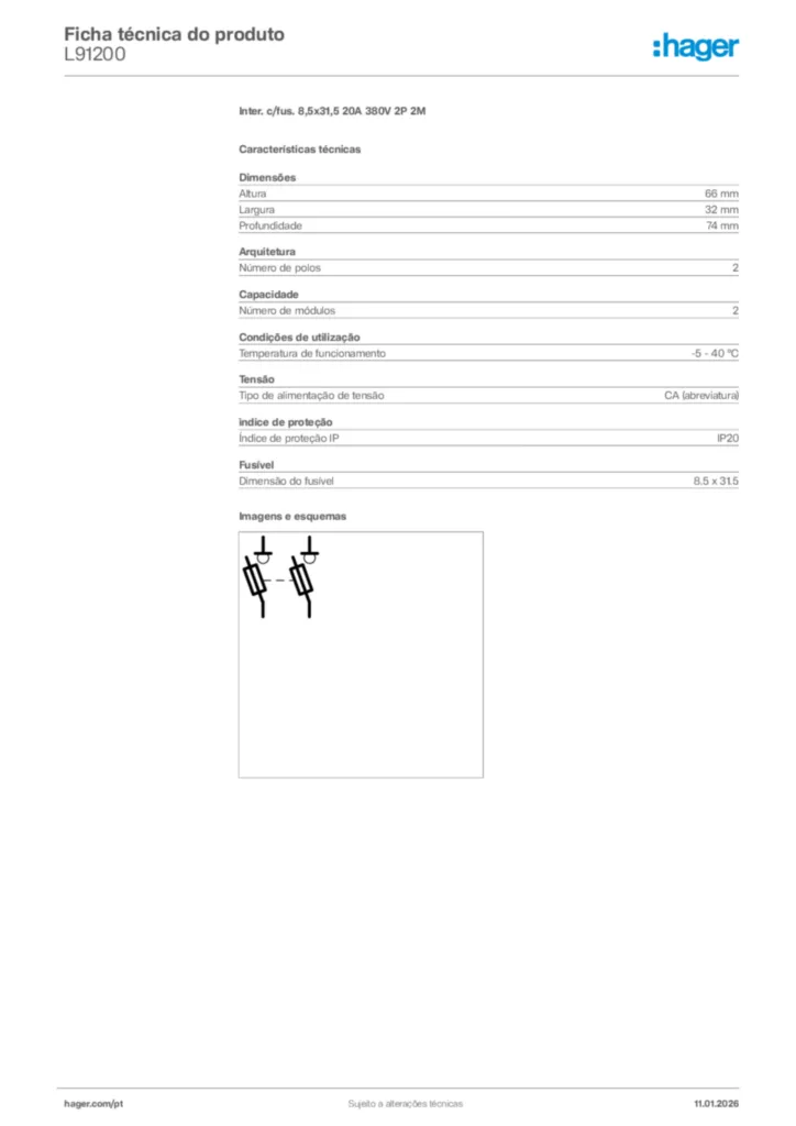 Imagem Hager Ficha técnica do produto L91200 | Hager Portugal