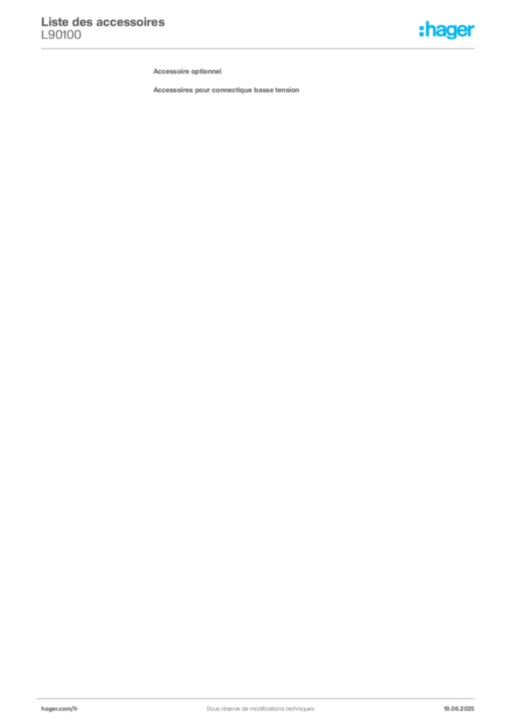 Image Hager Fiche technique du produit L90100 | Hager France