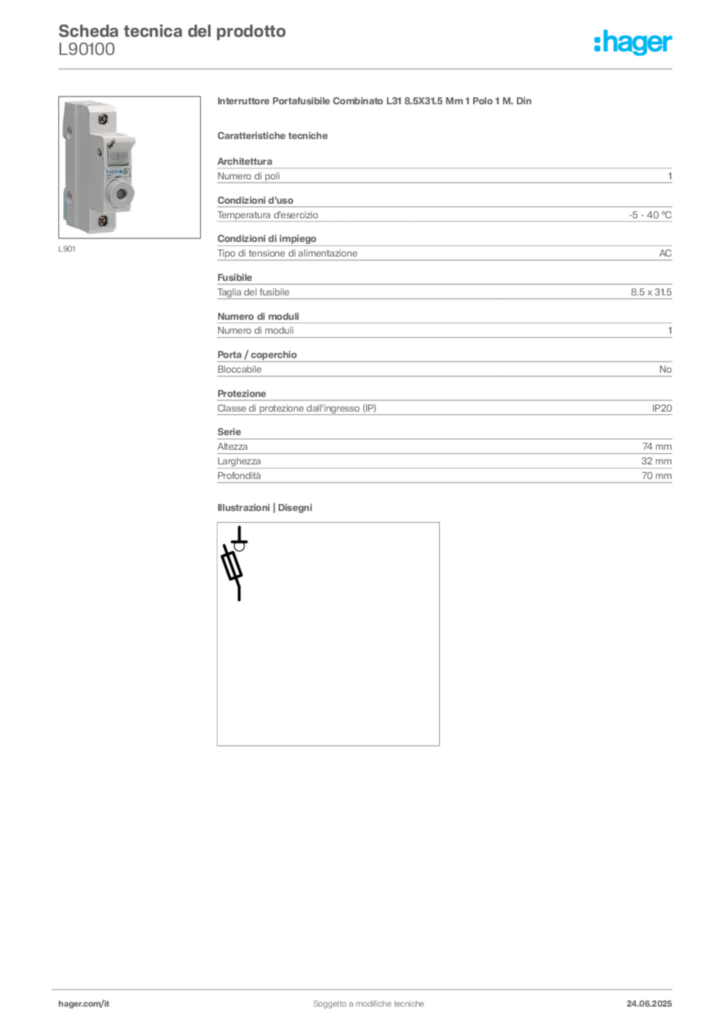 Immagine Hager Scheda tecnica del prodotto L90100 | Hager Italia