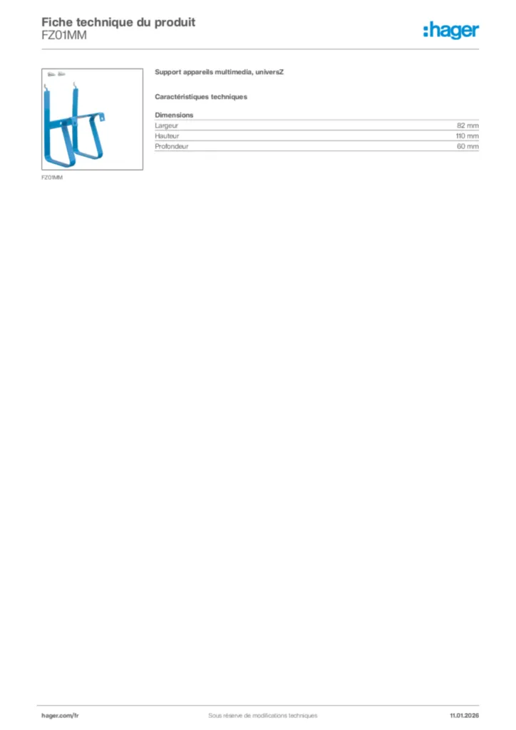Image Hager Fiche technique du produit FZ01MM | Hager France