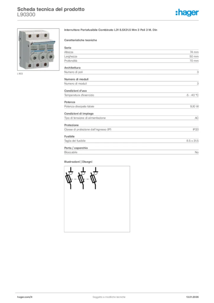 Immagine Hager Scheda tecnica del prodotto L90300 | Hager Italia