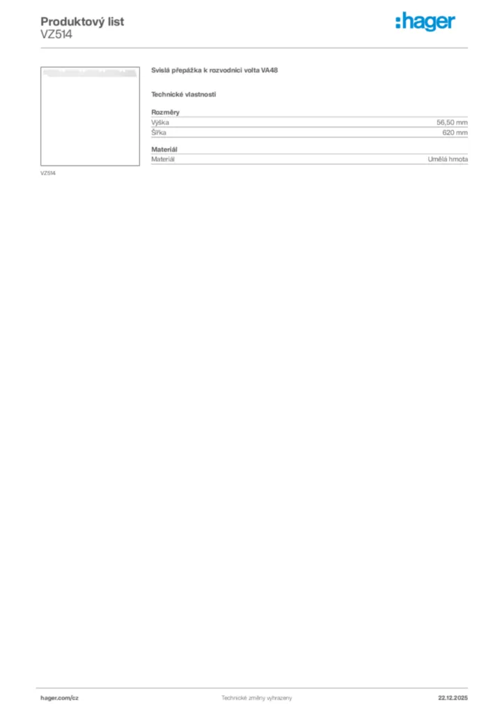 Obrázek Hager Produktový list VZ514 | Hager