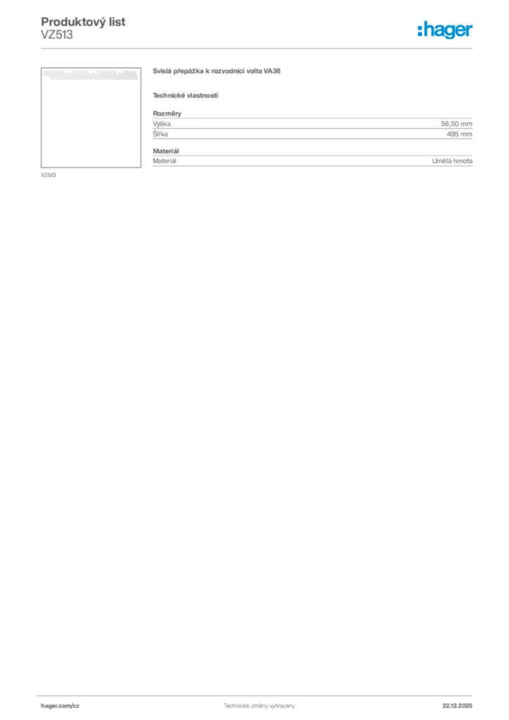 Obrázek Hager Produktový list VZ513 | Hager