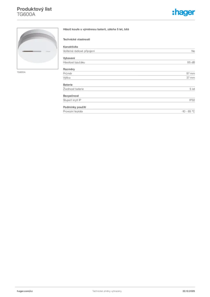 Obrázek Hager Product data sheet TG600A | Hager