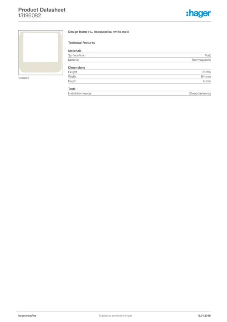 Image Hager Product data sheet 13196082  | Hager