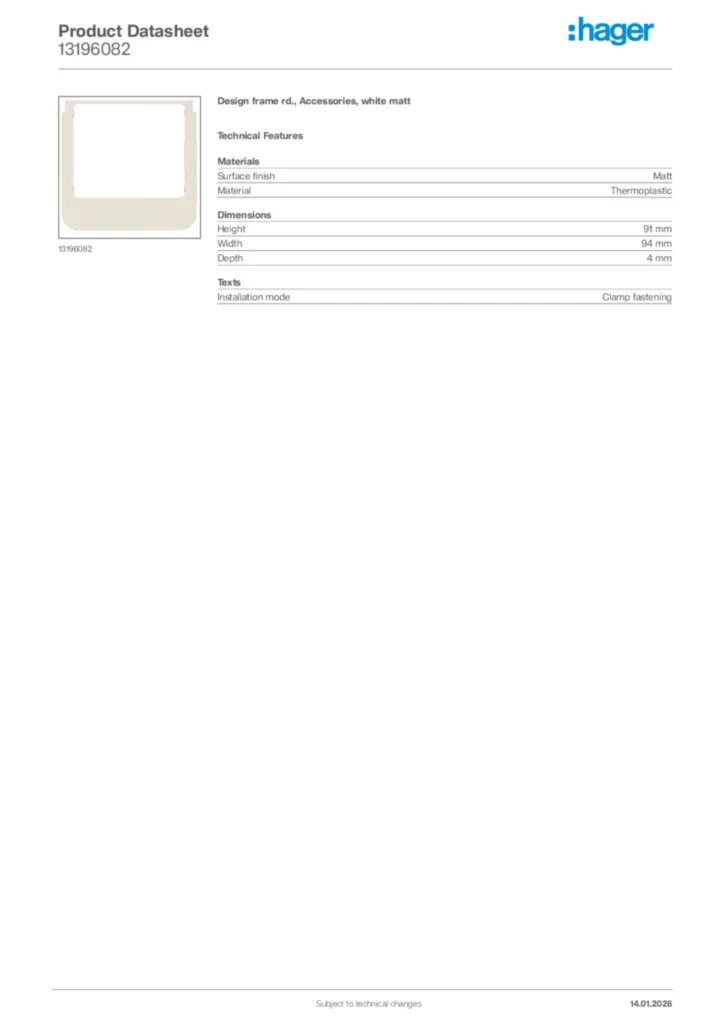 Image Hager Product data sheet 13196082  | Hager