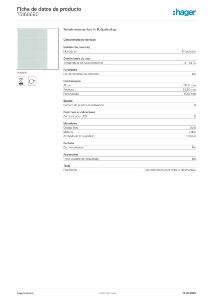Imagen Hager Ficha de datos de producto 75168690 | Hager España