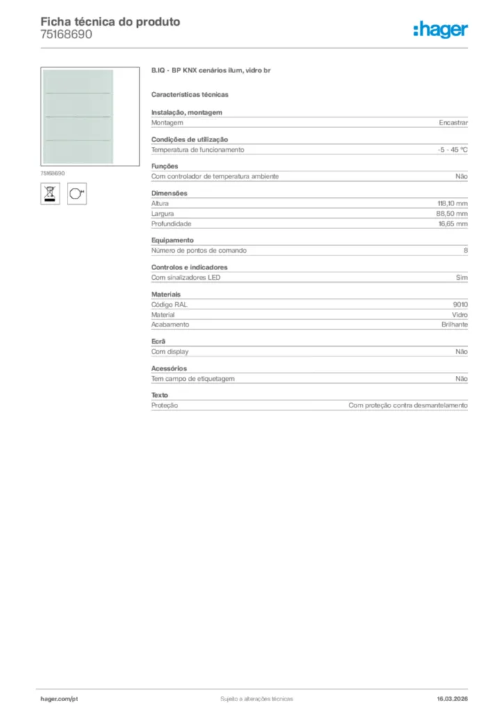 Imagem Hager Ficha técnica do produto 75168690 | Hager Portugal