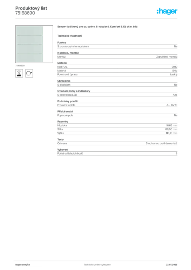 Obrázek Hager Produktový list 75168690 | Hager