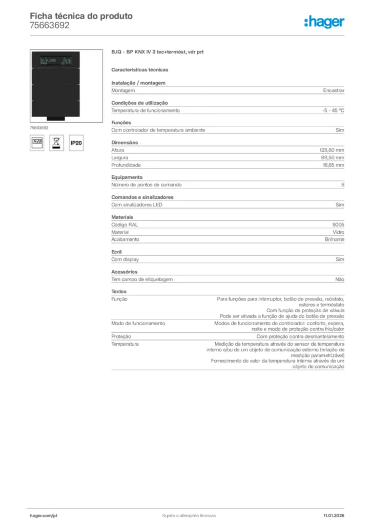 Imagem Hager Ficha técnica do produto 75663692 | Hager Portugal