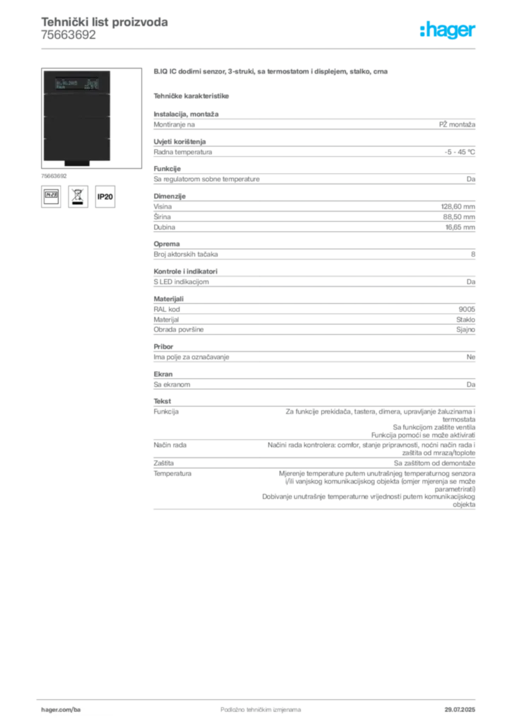 Slika Hager Product data sheet 75663692  | Hager