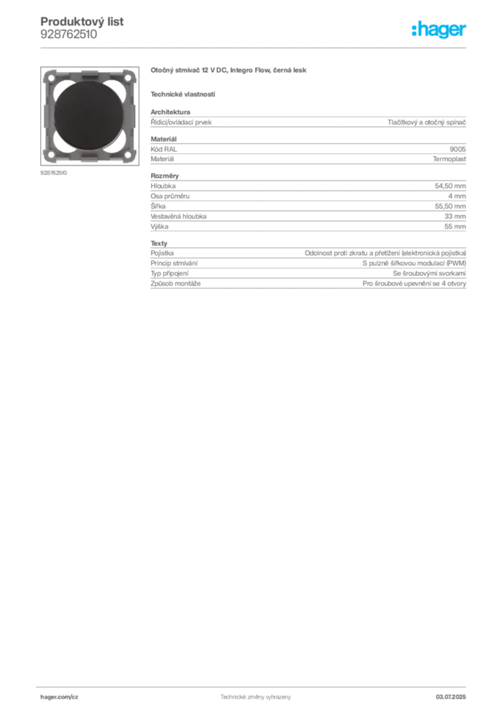 Obrázek Hager Produktový list 928762510 | Hager