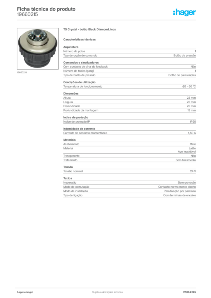 Imagem Hager Ficha técnica do produto 19660215 | Hager Portugal