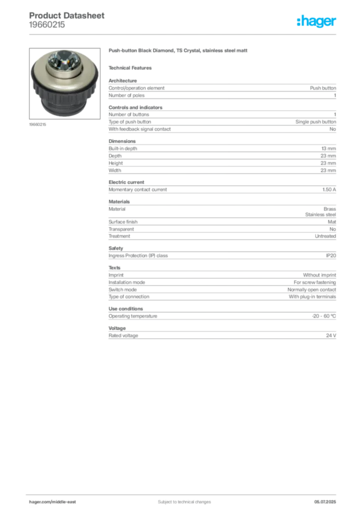 Image Hager Product data sheet 19660215  | Hager