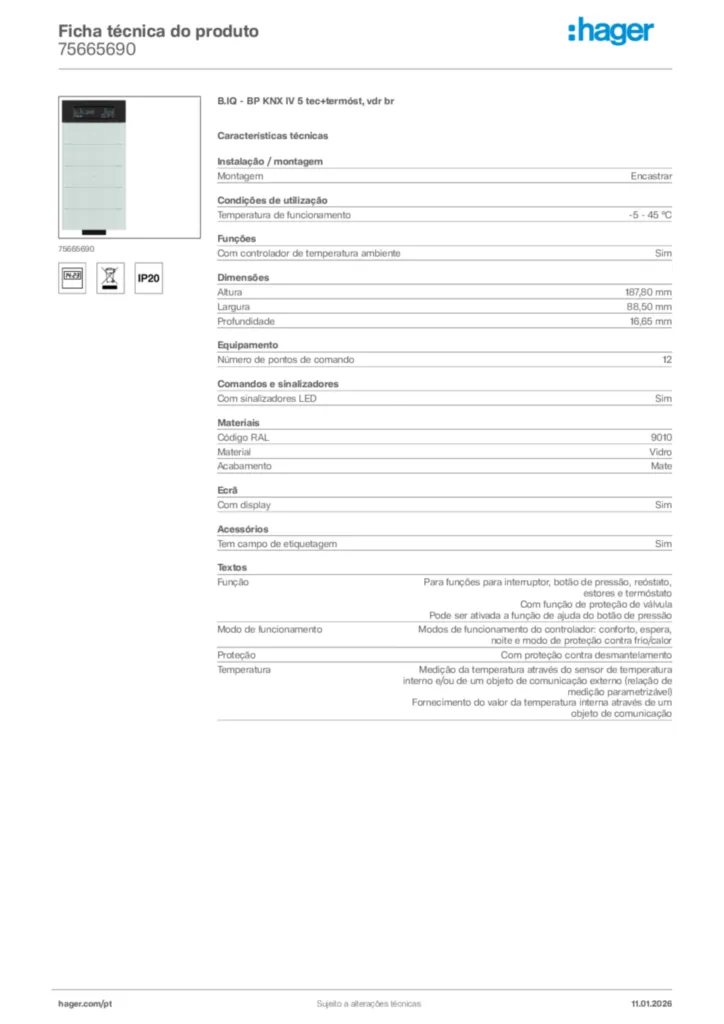 Imagem Hager Ficha técnica do produto 75665690 | Hager Portugal
