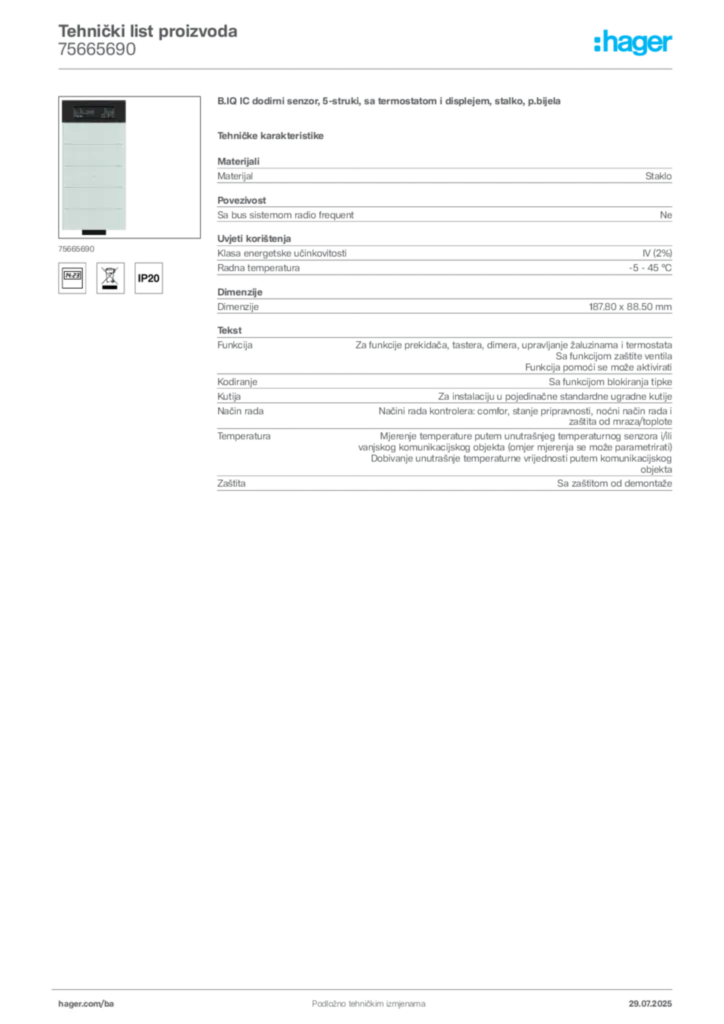 Slika Hager Product data sheet 75665690  | Hager