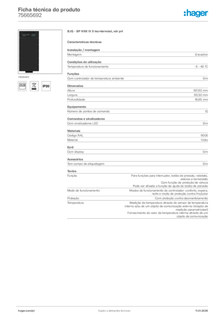 Imagem Hager Ficha técnica do produto 75665692 | Hager Portugal