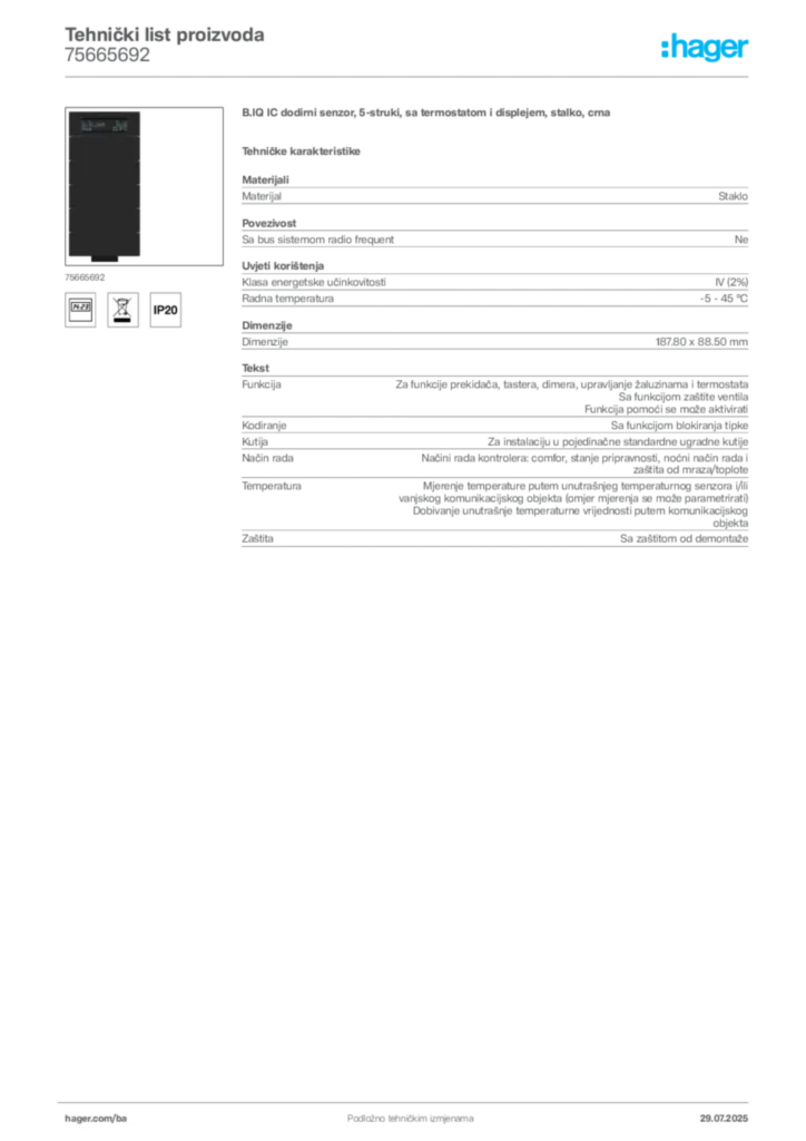 Slika Hager Product data sheet 75665692  | Hager