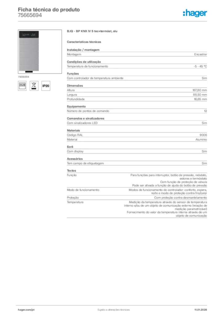 Imagem Hager Ficha técnica do produto 75665694 | Hager Portugal