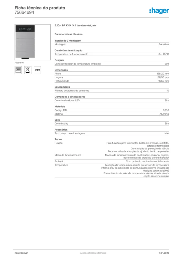 Imagem Hager Ficha técnica do produto 75664694 | Hager Portugal