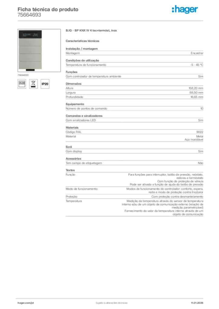 Imagem Hager Ficha técnica do produto 75664693 | Hager Portugal