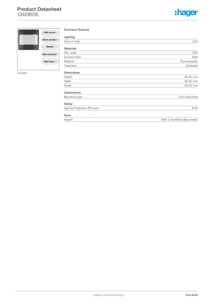 Image Hager Product data sheet 13451606  | Hager