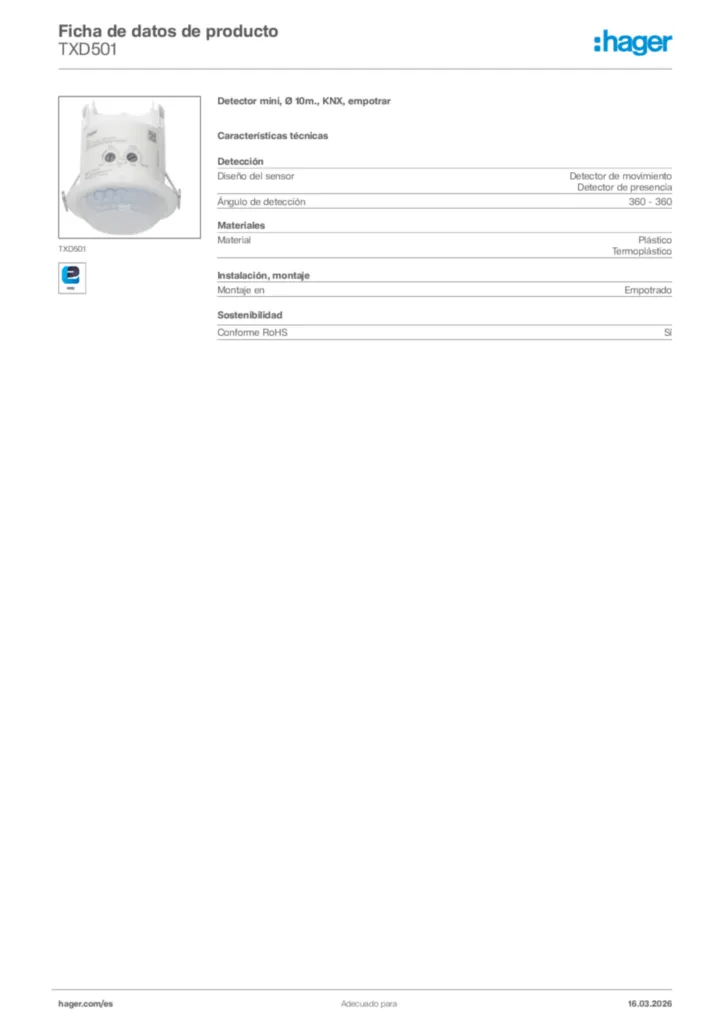 Imagen Hager Ficha de datos de producto TXD501 | Hager España