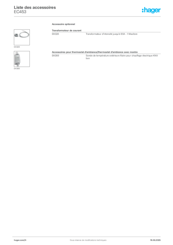 Image Hager Fiche technique du produit EC453 | Hager France