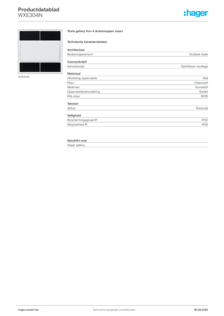 Afbeelding Hager Productdatablad WXE304N | Hager Belgium