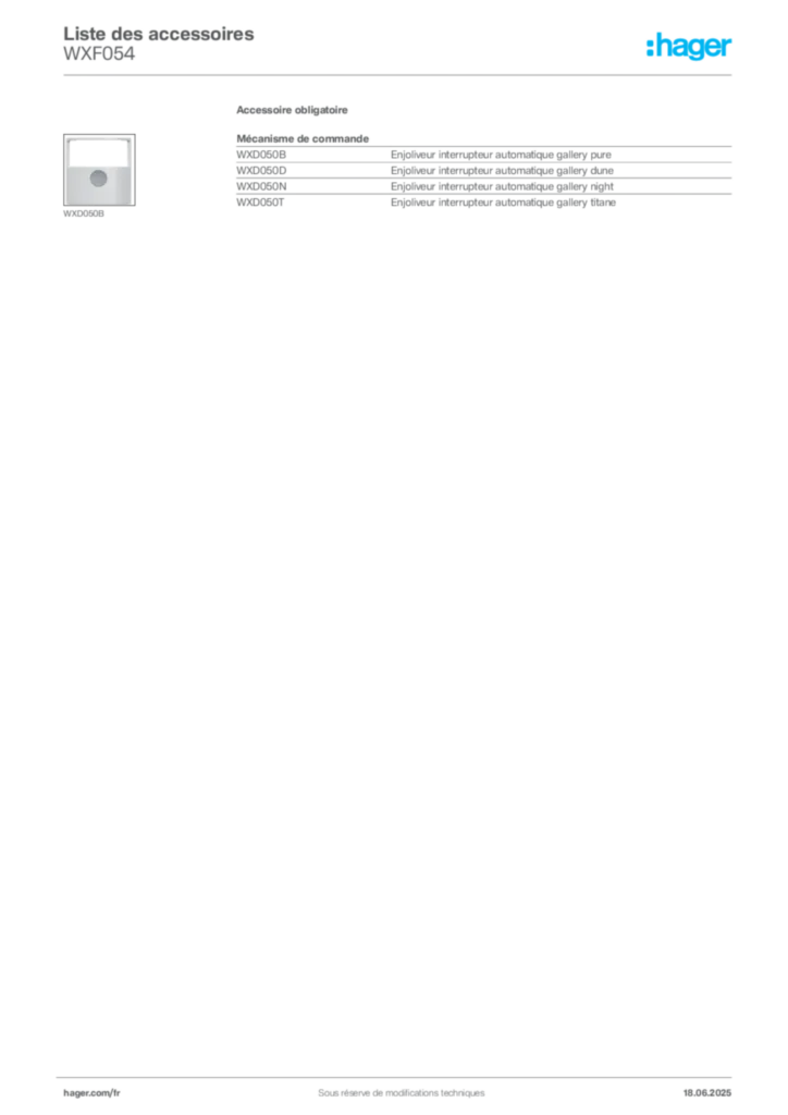 Image Hager Fiche technique du produit WXF054 | Hager France