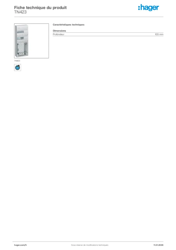 Image Hager Fiche technique du produit TN423 | Hager France