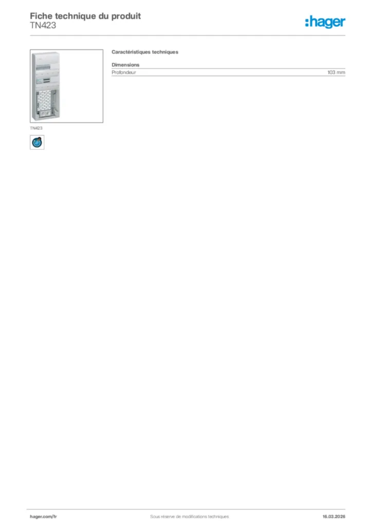 Image Hager Fiche technique du produit TN423 | Hager France