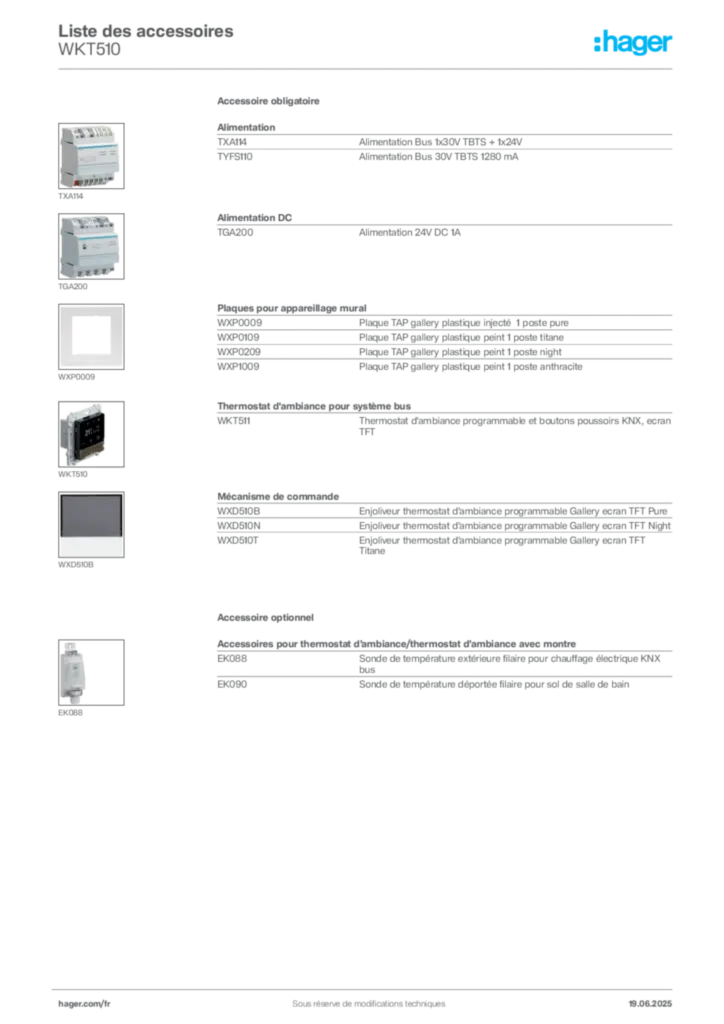 Image Hager Fiche technique du produit WKT510 | Hager France