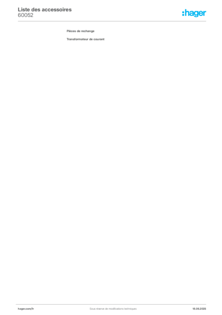 Image Hager Fiche technique du produit 60052 | Hager France