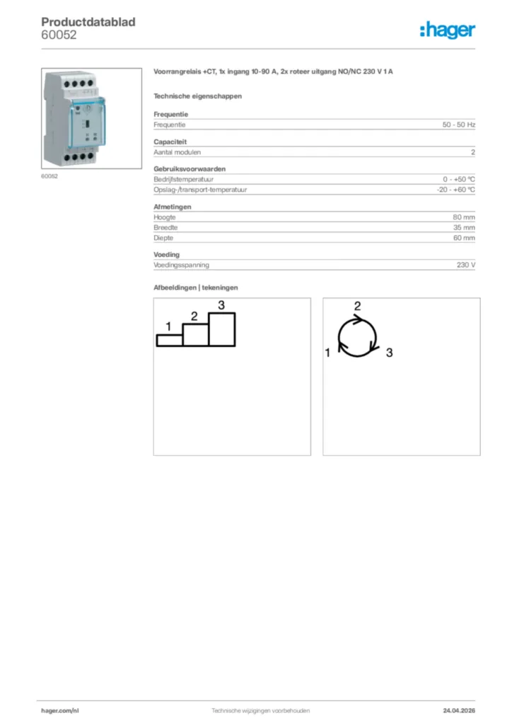 Afbeelding Hager Productdatablad 60052 | Hager Nederland