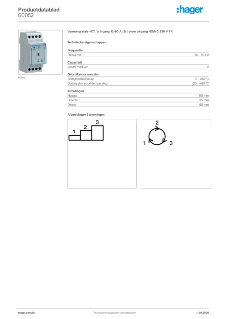 Afbeelding Hager Productdatablad 60052 | Hager Nederland