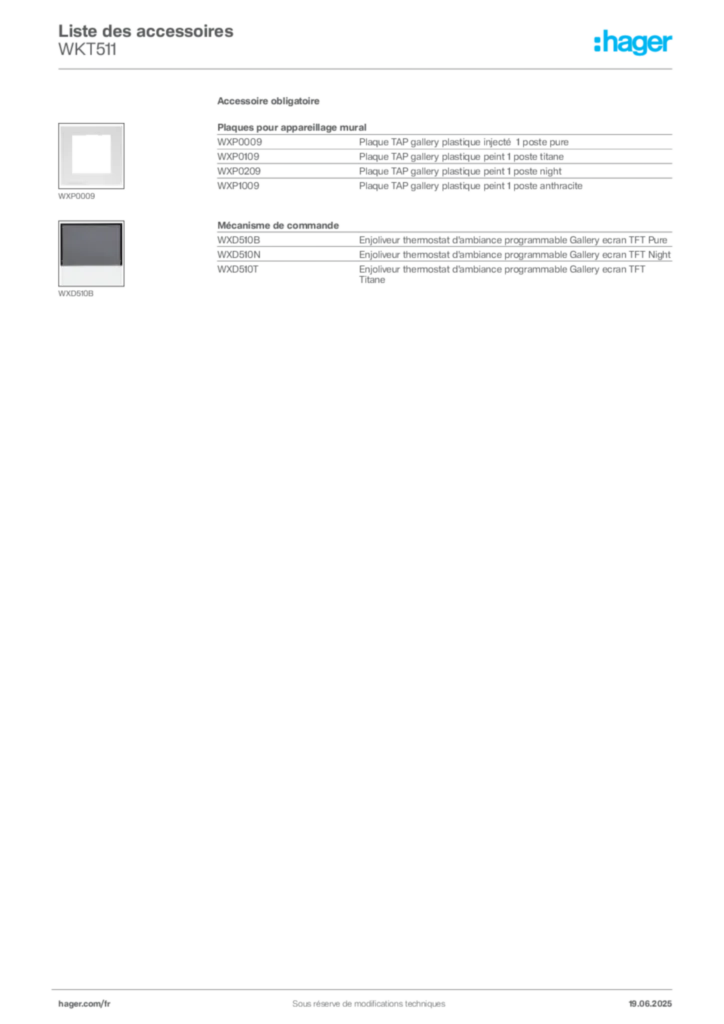 Image Hager Fiche technique du produit WKT511 | Hager France