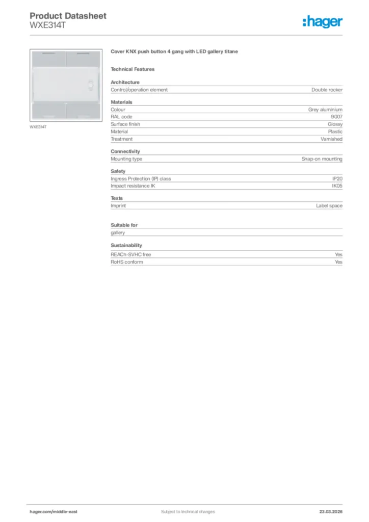 Image Hager Product data sheet WXE314T  | Hager